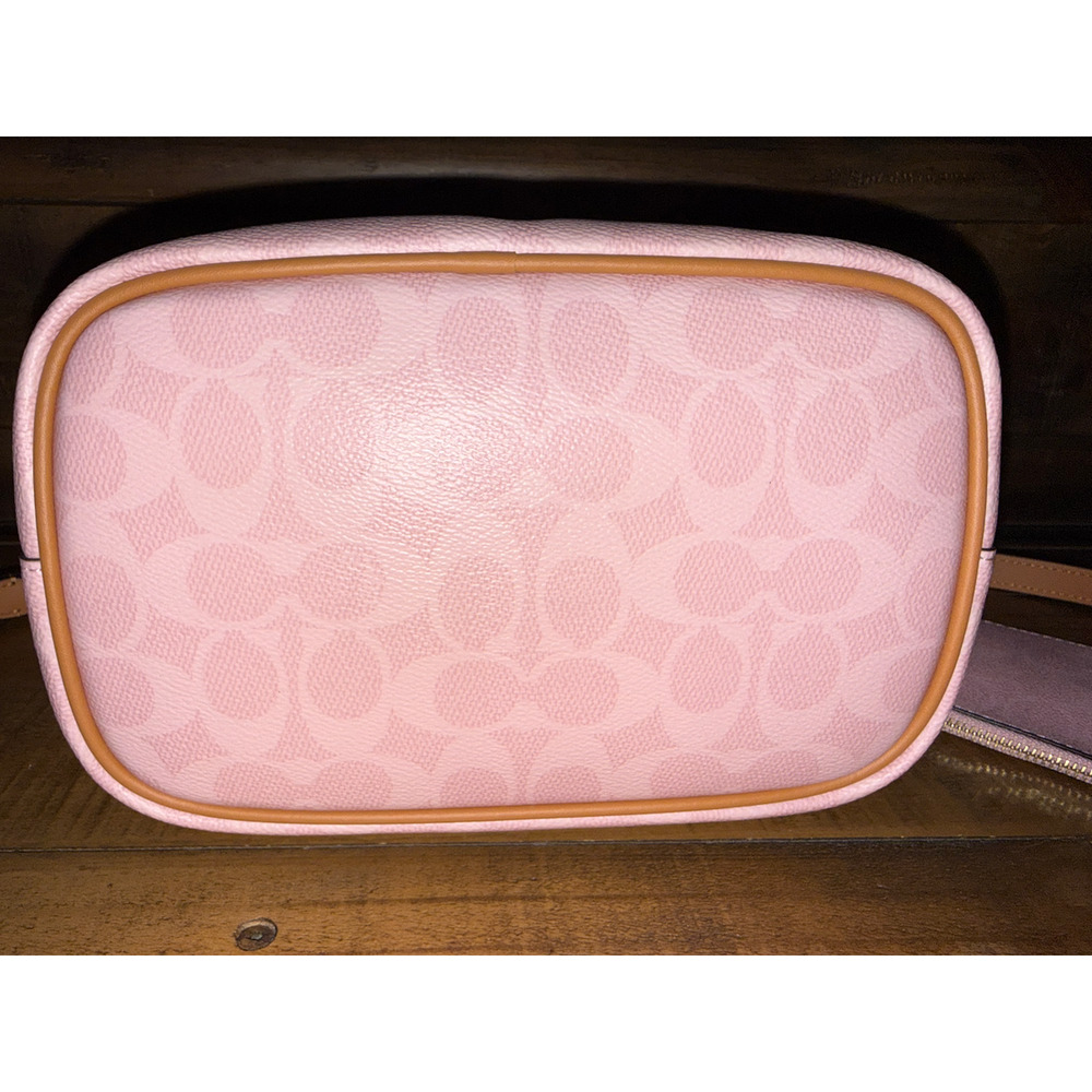 NWT Coach Bucket Bag Women's Medium Pink Signature Canvas Leather Crossbody - Picture 11 of 14